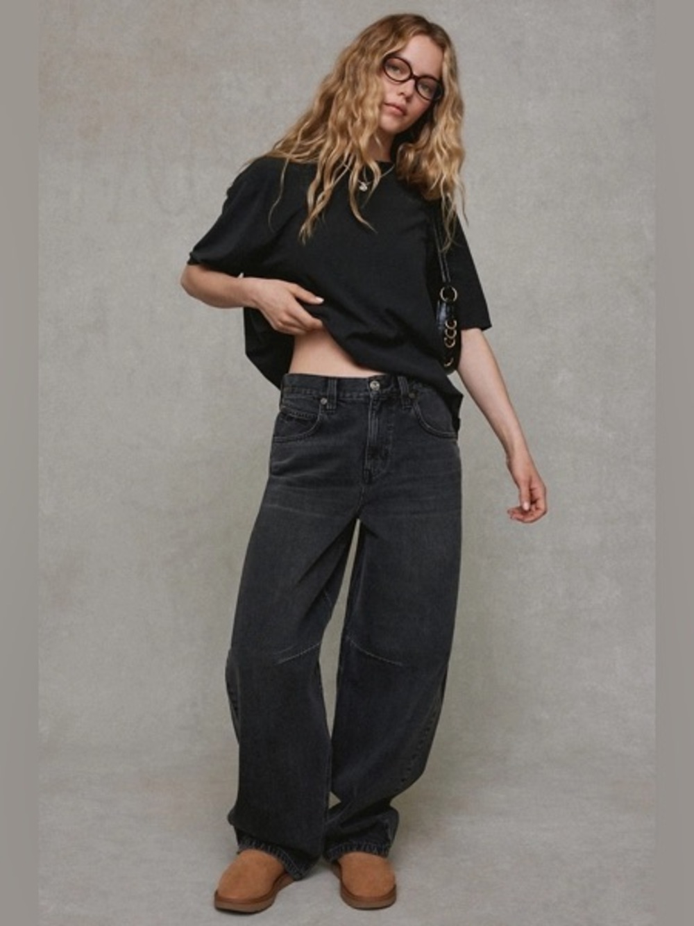 BDG Logan Buckle Baggy Boyfriend Jean, faded black, size 25